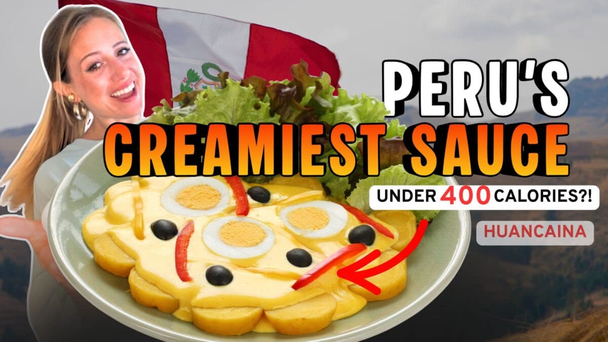 An American girl makes low calorie huancaina sauce, a typical sauce from Peru.