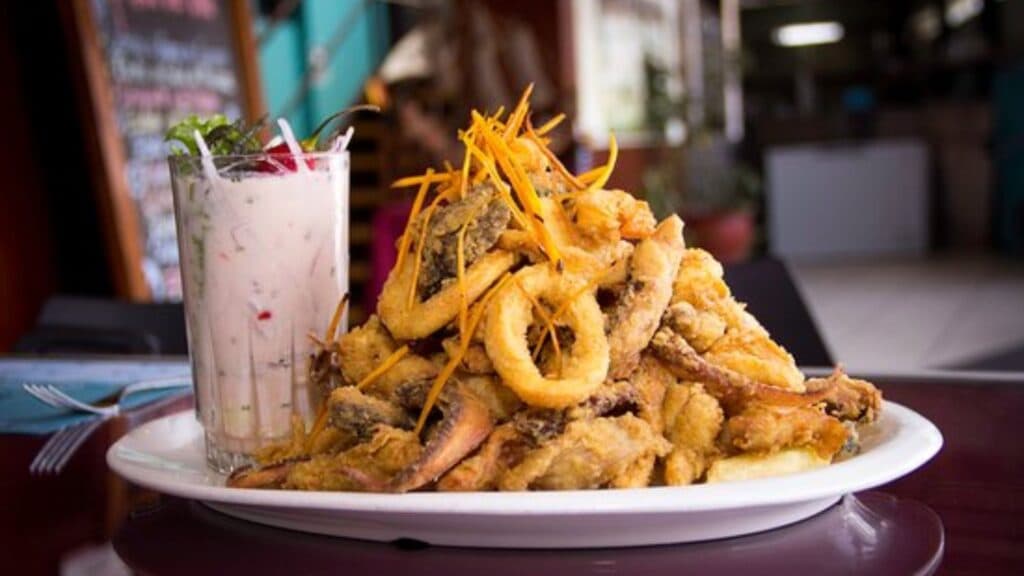 Peruvian jalea mixta con leche de tigre.