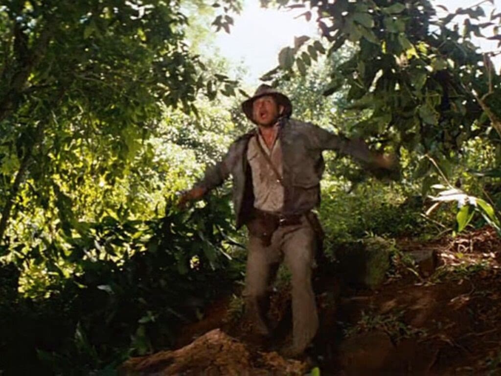 Indiana Jones explores the Peruvian Amazon forest.