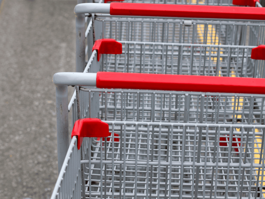 A line of grocery carts at Wong in Lima, Peru.