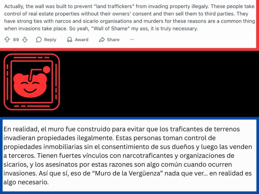 A reddit conversation about el muro. 