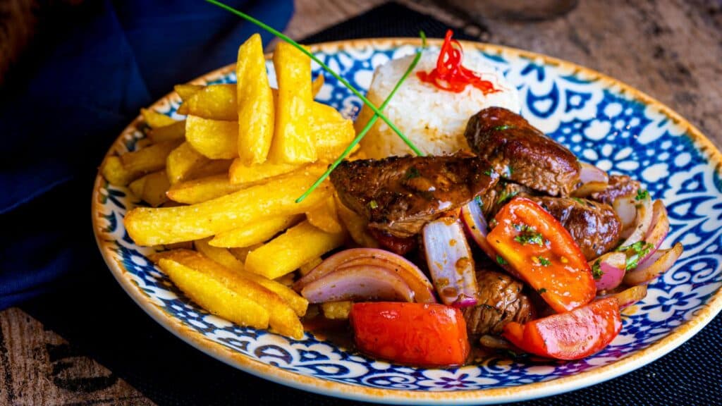 Peruvian lomo saltado with fries.  