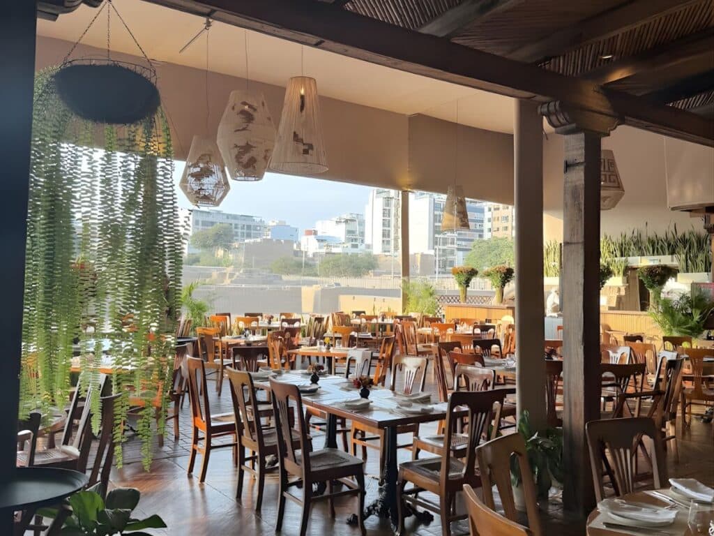 Dinner by the pyramids Huaca Pucllana restaraunt in Lima, Peru.