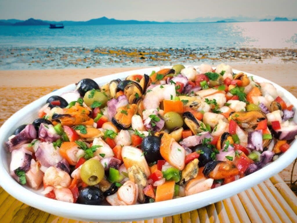 Salpicón de marisco by the ocean.