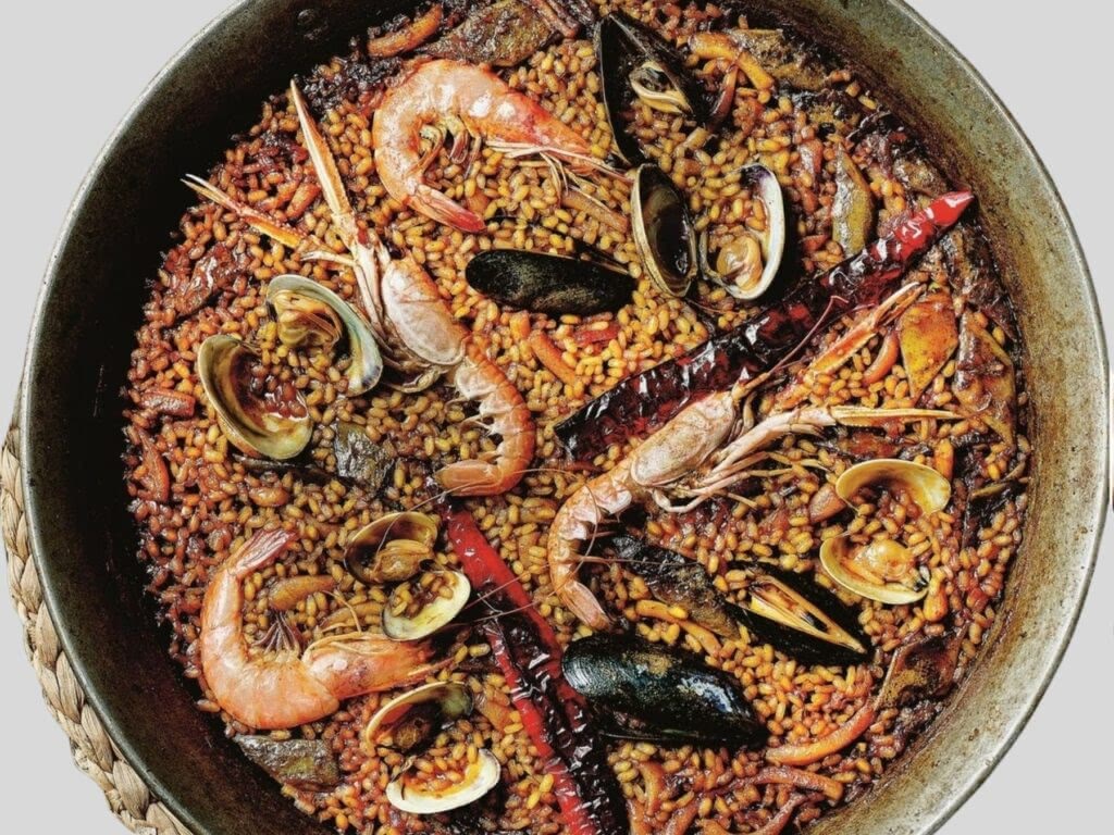 Seafood paella from Spain.