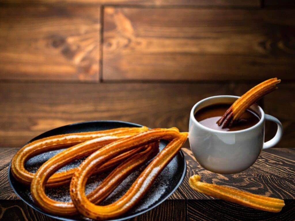 Churros con chocolate in Spain.