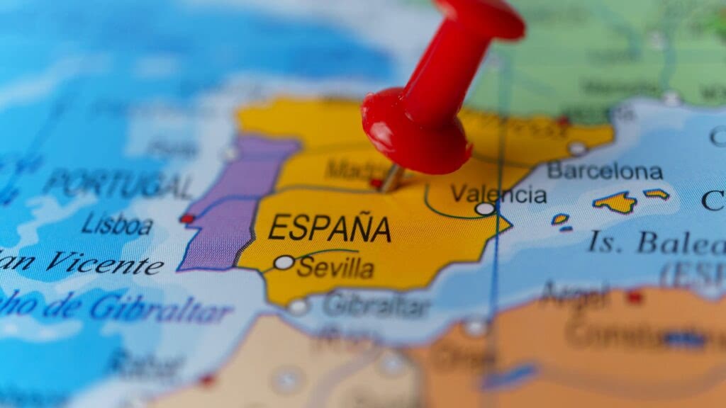 A map of Spain in Europe.