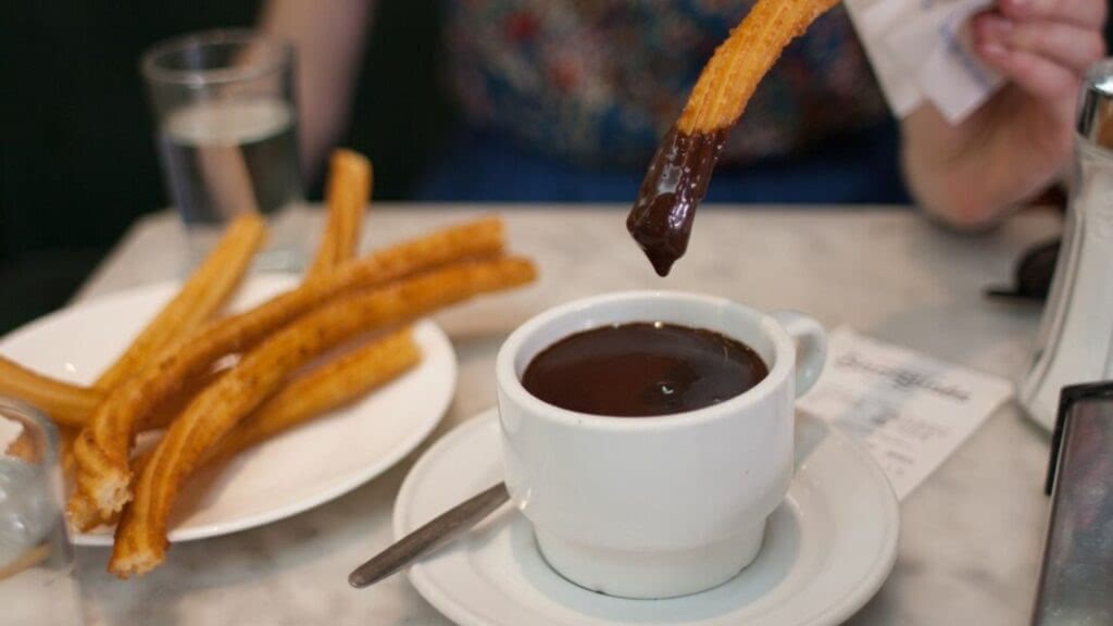 Churros con chocolate La Coruna, Spain.